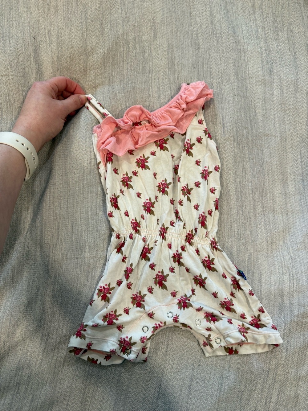 Kickee Pants Romper with Pink Floral Trim